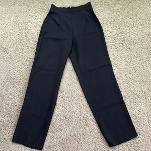 High-waisted Black Petite Straight Leg Trouser Pants R&K